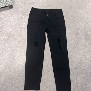 Size 13 stretch black denim Enjean denim co. Destressed straight leg jeans.